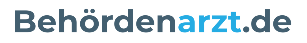 Logo Schriftzug Behördenarzt.de in den Farben grau und "arzt" in hellblau.